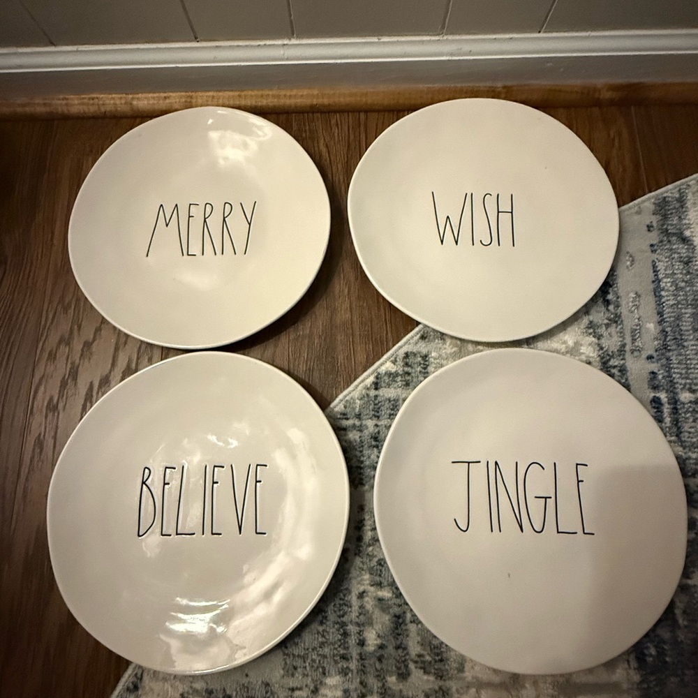 Rae Dunn White Holiday Plates Set